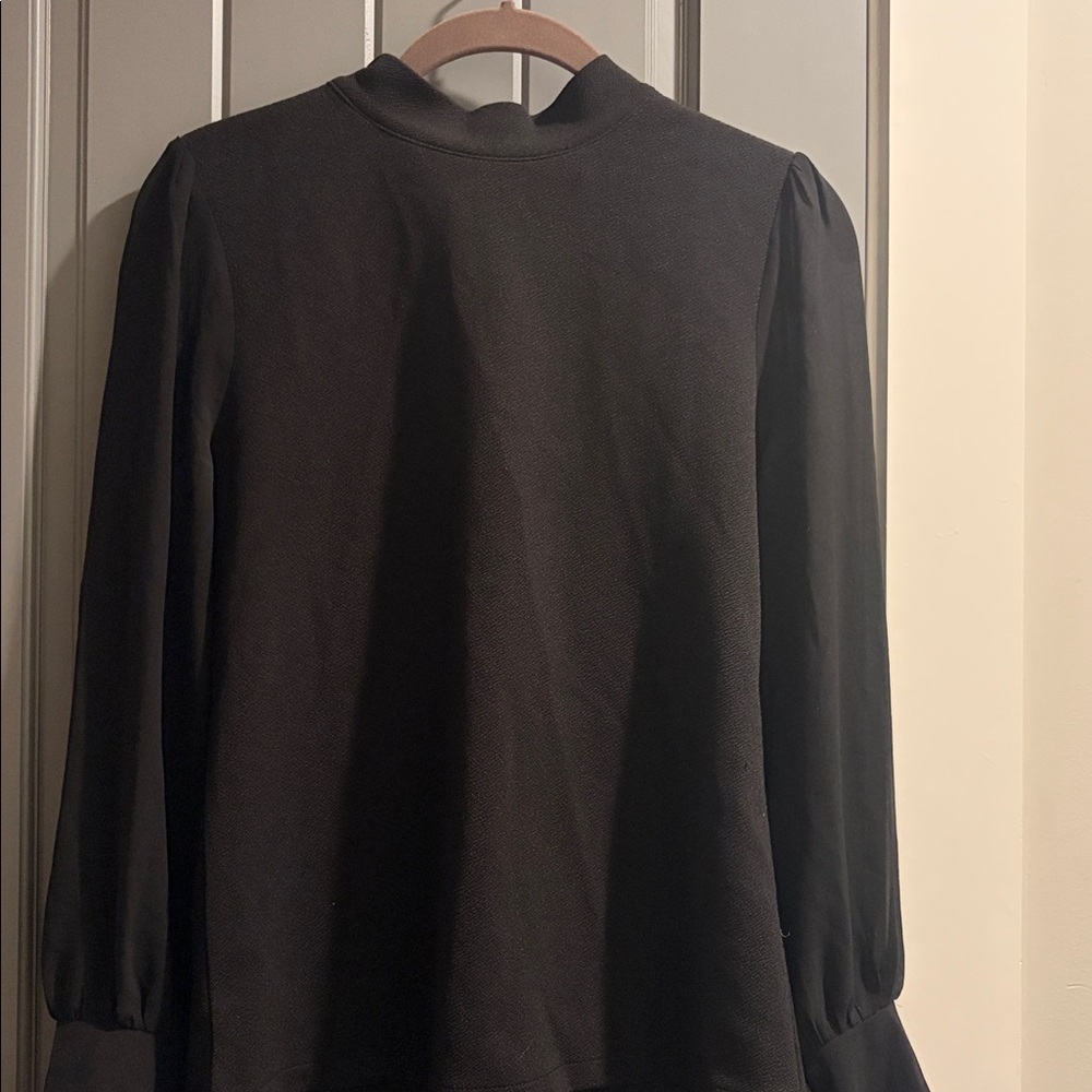 Ann Taylor XS Black Mock Neck Blouse with Sheer Sleeves